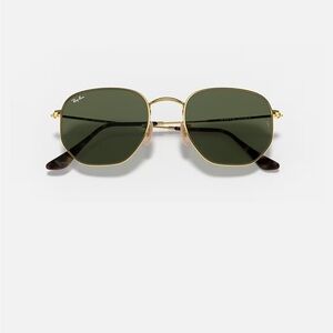 Ray-Ban Hexagonal Flat Arista Gold Sunglasses.